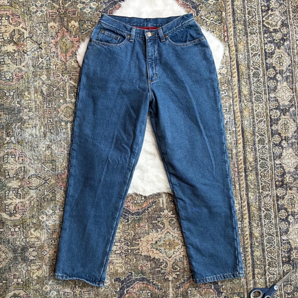 LL Bean Fleece Lined Double L Relaxed Fit Jeans Womens 12 R Blue Denim 0WH23
